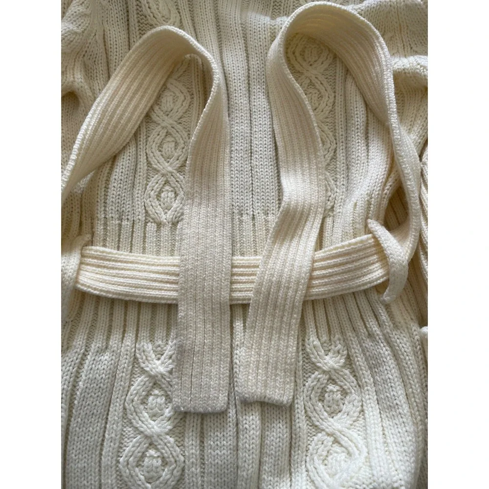 Vintage Late 1980s/Early 1990s Maeve Cable Knit Belted Cardigan Sweater, Large